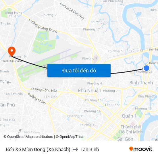 Bến Xe Miền Đông (Xe Khách) to Tân Bình map