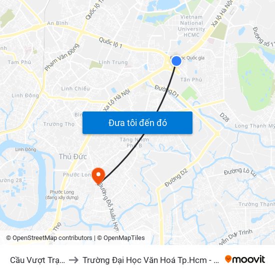 Cầu Vượt Trạm 2 to Trường Đại Học Văn Hoá Tp.Hcm - Cơ Sở 2 map