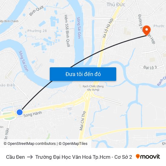 Cầu Đen to Trường Đại Học Văn Hoá Tp.Hcm - Cơ Sở 2 map