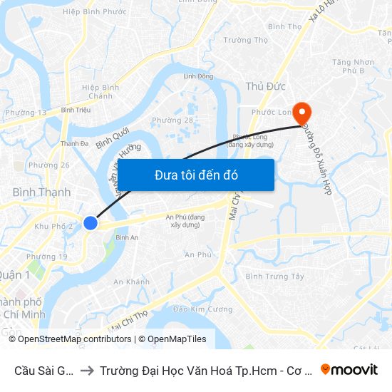 Cầu Sài Gòn to Trường Đại Học Văn Hoá Tp.Hcm - Cơ Sở 2 map