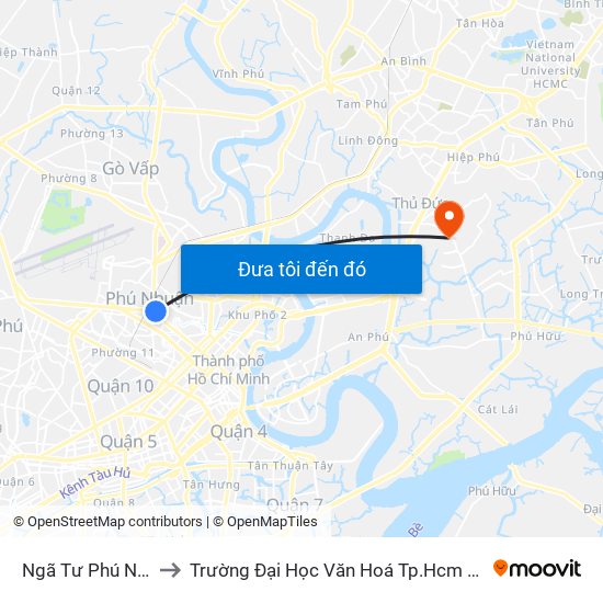 Ngã Tư Phú Nhuận to Trường Đại Học Văn Hoá Tp.Hcm - Cơ Sở 2 map