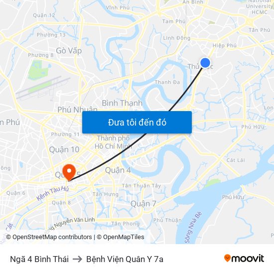 Ngã 4 Bình Thái to Bệnh Viện Quân Y 7a map