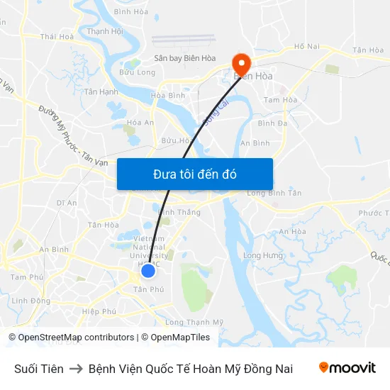 Suối Tiên to Bệnh Viện Quốc Tế Hoàn Mỹ Đồng Nai map