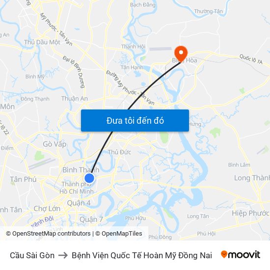 Cầu Sài Gòn to Bệnh Viện Quốc Tế Hoàn Mỹ Đồng Nai map