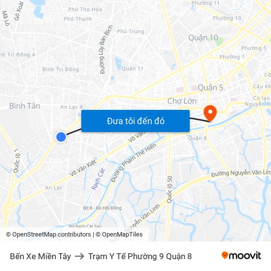 Bến Xe Miền Tây to Trạm Y Tế Phường 9 Quận 8 map