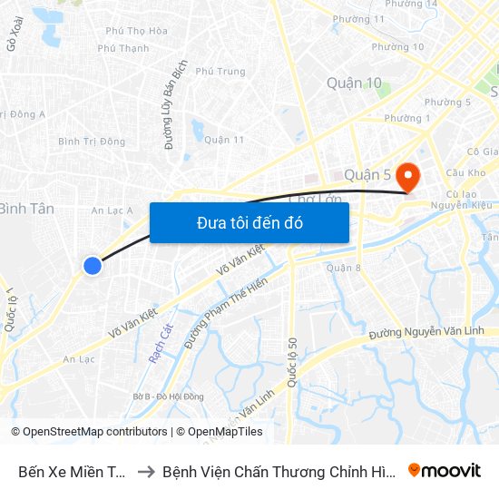 Bến Xe Miền Tây to Bệnh Viện Chấn Thương Chỉnh Hình map