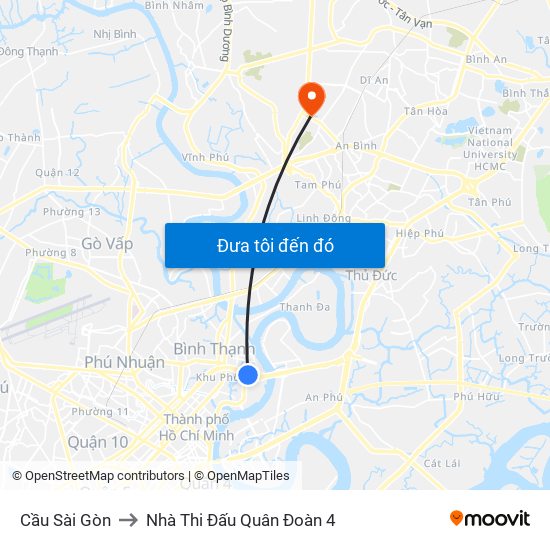 Cầu Sài Gòn to Nhà Thi Đấu Quân Đoàn 4 map