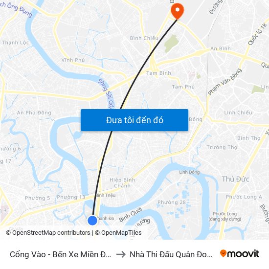 Cổng Vào - Bến Xe Miền Đông to Nhà Thi Đấu Quân Đoàn 4 map