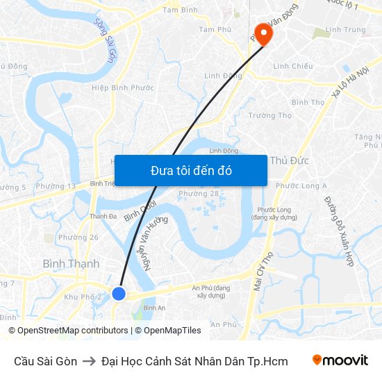 Cầu Sài Gòn to Đại Học Cảnh Sát Nhân Dân Tp.Hcm map