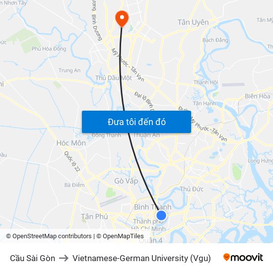 Cầu Sài Gòn to Vietnamese-German University (Vgu) map