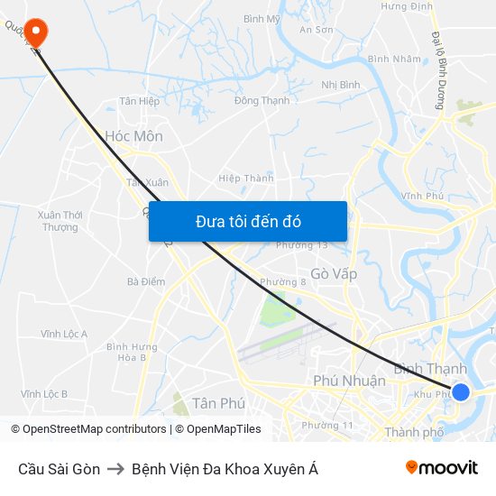 Cầu Sài Gòn to Bệnh Viện Đa Khoa Xuyên Á map