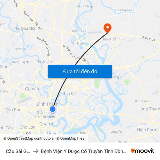 Cầu Sài Gòn to Bệnh Viện Y Dược Cổ Truyền Tỉnh Đồng Nai map