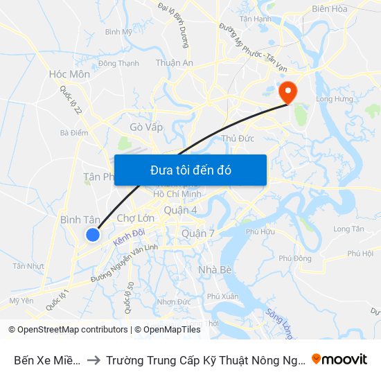 Bến Xe Miền Tây to Trường Trung Cấp Kỹ Thuật Nông Nghiệp Tphcm map