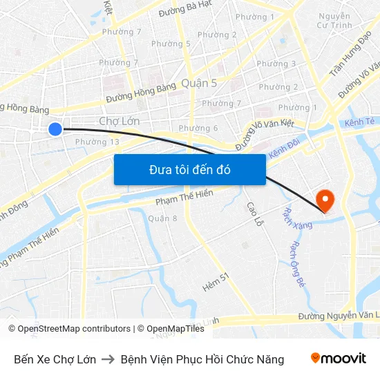 Bến Xe Chợ Lớn to Bệnh Viện Phục Hồi Chức Năng map