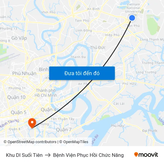 Khu Dl Suối Tiên to Bệnh Viện Phục Hồi Chức Năng map