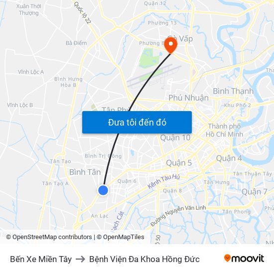 Bến Xe Miền Tây to Bệnh Viện Đa Khoa Hồng Đức map