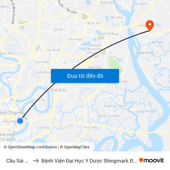 Cầu Sài Gòn to Bệnh Viện Đại Học Y Dược Shingmark Đồng Nai map