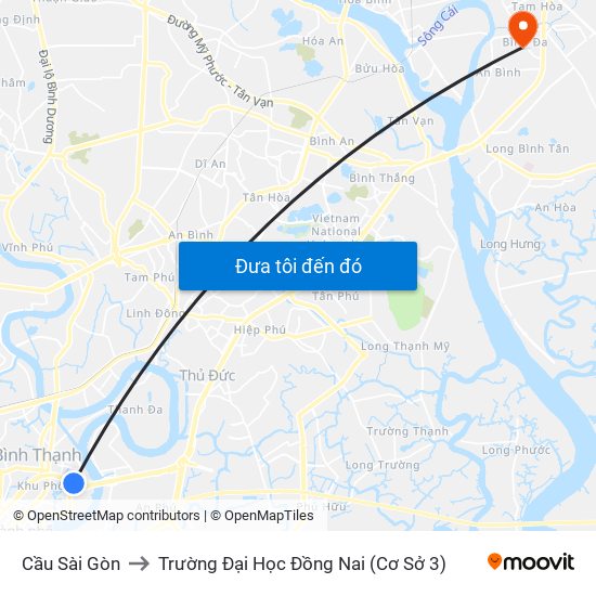 Cầu Sài Gòn to Trường Đại Học Đồng Nai (Cơ Sở 3) map