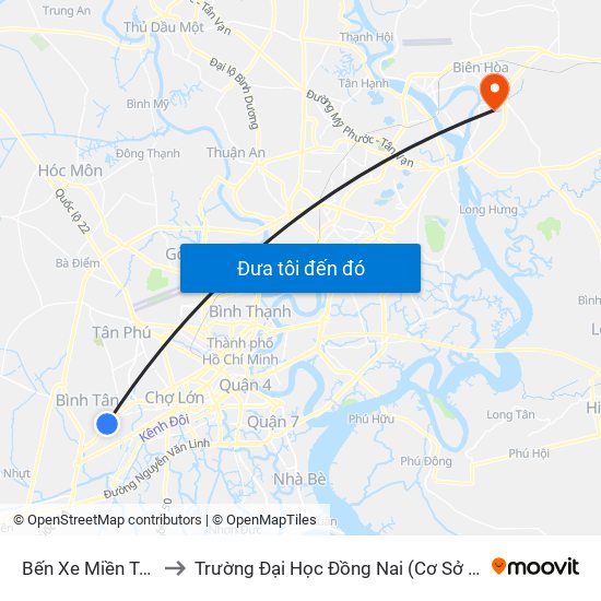 Bến Xe Miền Tây to Trường Đại Học Đồng Nai (Cơ Sở 3) map