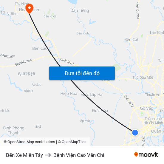 Bến Xe Miền Tây to Bệnh Viện Cao Văn Chí map