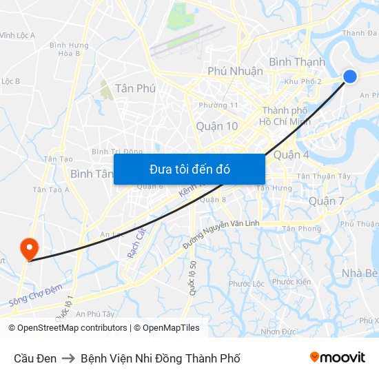 Cầu Đen to Bệnh Viện Nhi Đồng Thành Phố map