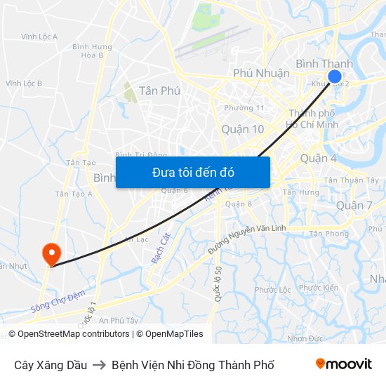 Cây Xăng Dầu to Bệnh Viện Nhi Đồng Thành Phố map