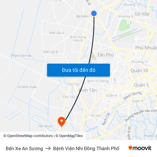 Bến Xe An Sương to Bệnh Viện Nhi Đồng Thành Phố map