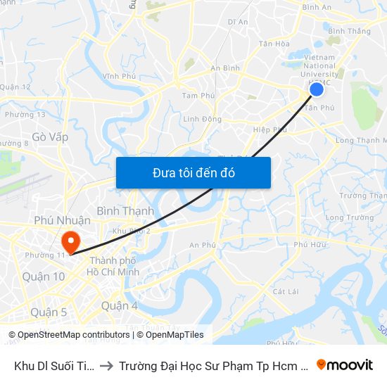 Khu Dl Suối Tiên to Trường Đại Học Sư Phạm Tp Hcm Cs2 map