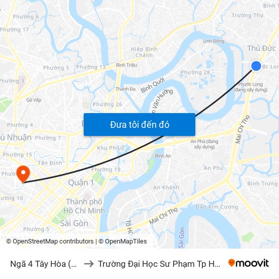Ngã 4 Tây Hòa (Rmk) to Trường Đại Học Sư Phạm Tp Hcm Cs2 map