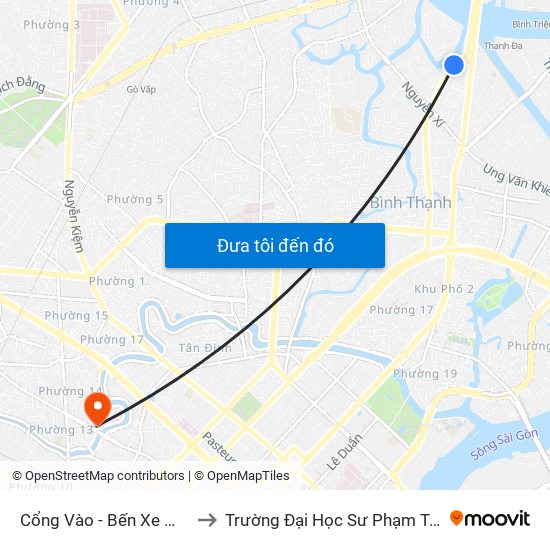 Cổng Vào - Bến Xe Miền Đông to Trường Đại Học Sư Phạm Tp Hcm Cs2 map