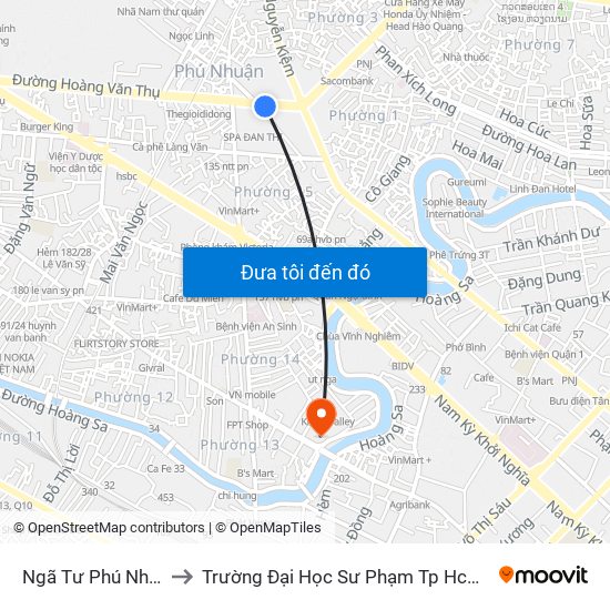 Ngã Tư Phú Nhuận to Trường Đại Học Sư Phạm Tp Hcm Cs2 map