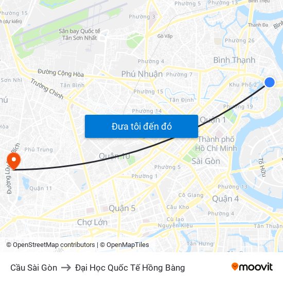 Cầu Sài Gòn to Đại Học Quốc Tế Hồng Bàng map