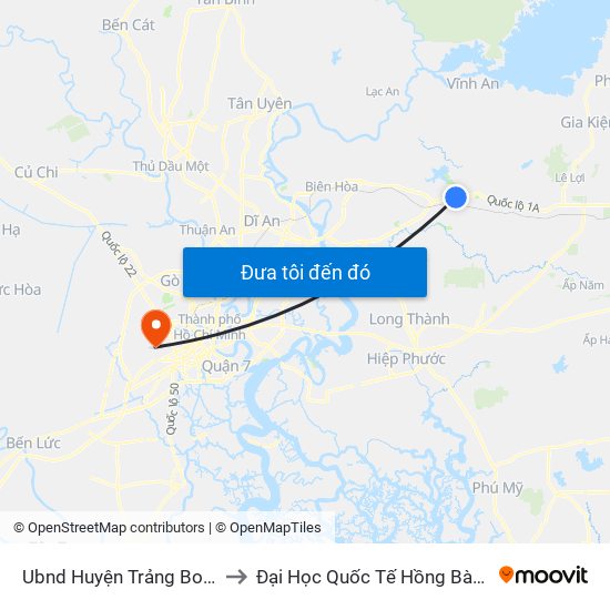 Ubnd Huyện Trảng Bom to Đại Học Quốc Tế Hồng Bàng map