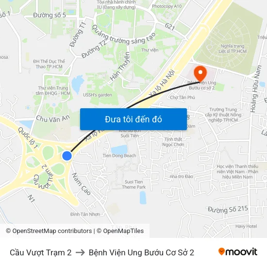 Cầu Vượt Trạm 2 to Bệnh Viện Ung Bướu Cơ Sở 2 map
