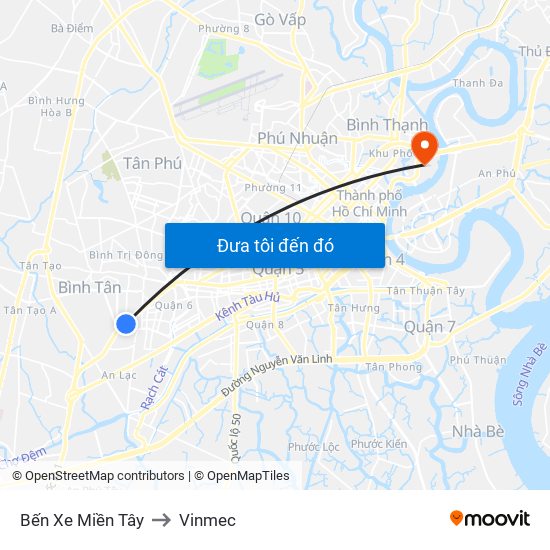 Bến Xe Miền Tây to Vinmec map