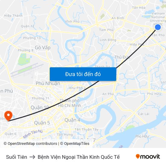 Suối Tiên to Bệnh Viện Ngoại Thần Kinh Quốc Tế map