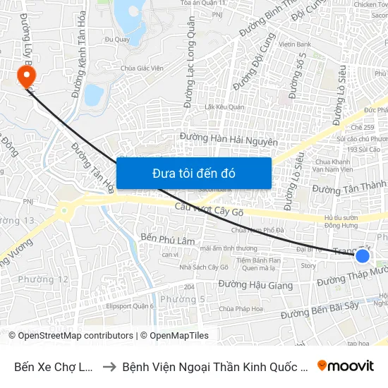 Bến Xe Chợ Lớn to Bệnh Viện Ngoại Thần Kinh Quốc Tế map