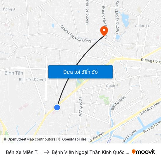 Bến Xe Miền Tây to Bệnh Viện Ngoại Thần Kinh Quốc Tế map