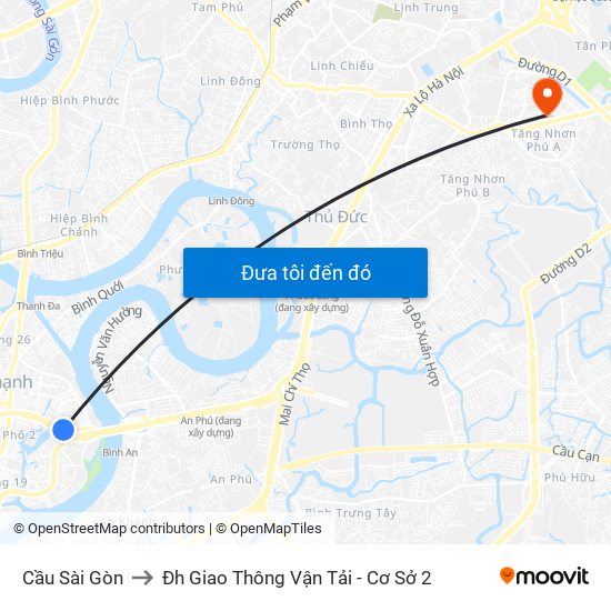 Cầu Sài Gòn to Đh Giao Thông Vận Tải - Cơ Sở 2 map