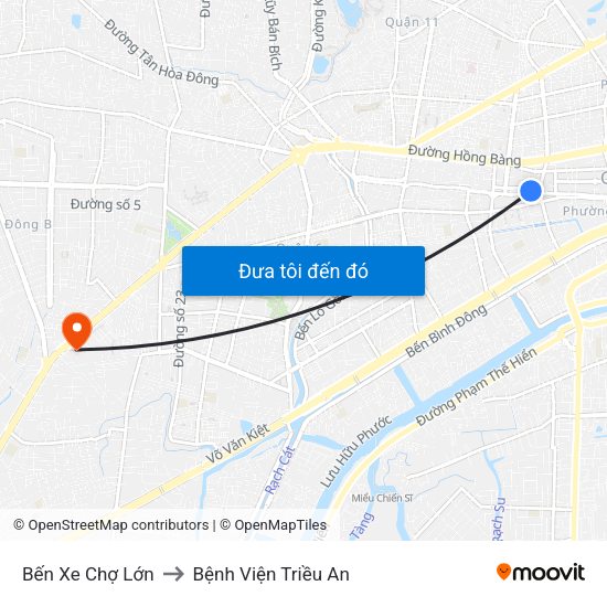 Bến Xe Chợ Lớn to Bệnh Viện Triều An map