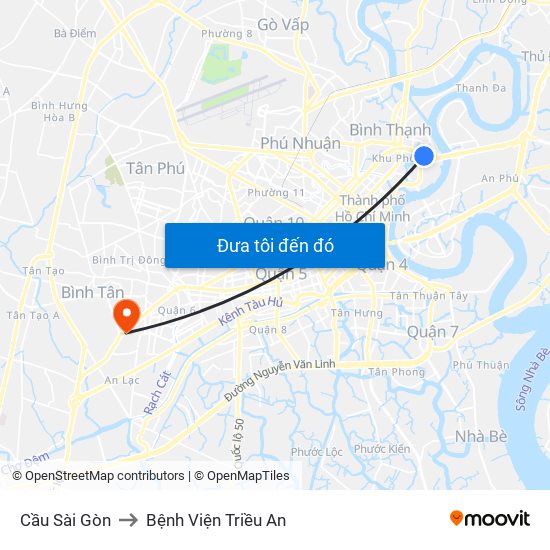 Cầu Sài Gòn to Bệnh Viện Triều An map