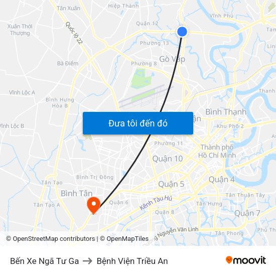 Bến Xe Ngã Tư Ga to Bệnh Viện Triều An map