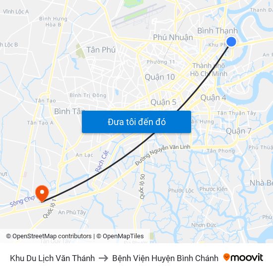 Khu Du Lịch Văn Thánh to Bệnh Viện Huyện Bình Chánh map