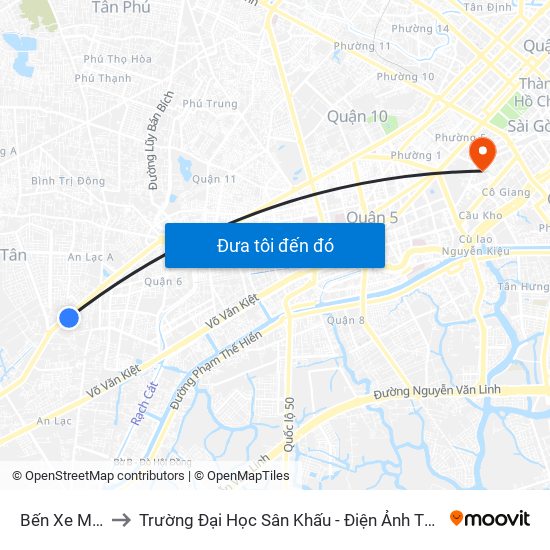 Bến Xe Miền Tây to Trường Đại Học Sân Khấu - Điện Ảnh Thành Phố Hồ Chí Minh map