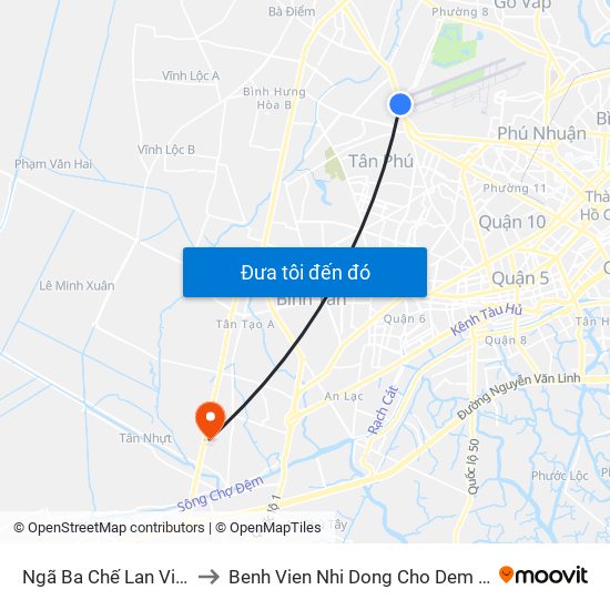 Ngã Ba Chế Lan Viên to Benh Vien Nhi Dong Cho Dem Tp map