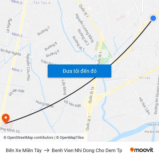 Bến Xe Miền Tây to Benh Vien Nhi Dong Cho Dem Tp map