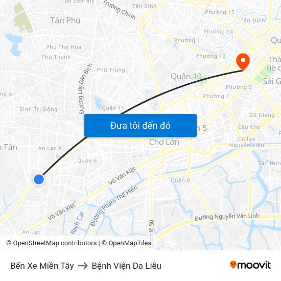 Bến Xe Miền Tây to Bệnh Viện Da Liễu map