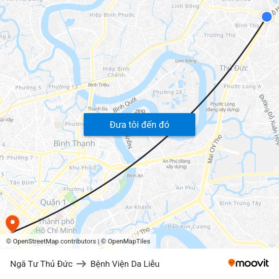 Ngã Tư Thủ Đức to Bệnh Viện Da Liễu map