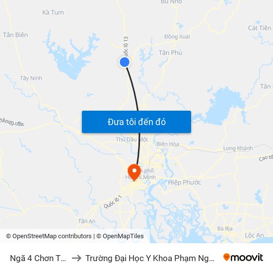 Ngã 4 Chơn Thành to Trường Đại Học Y Khoa Phạm Ngọc Thạch map