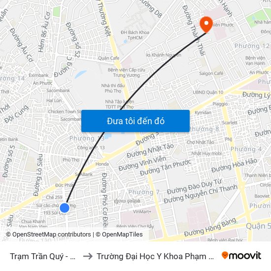 Trạm Trần Quý - Tạ Uyên to Trường Đại Học Y Khoa Phạm Ngọc Thạch map